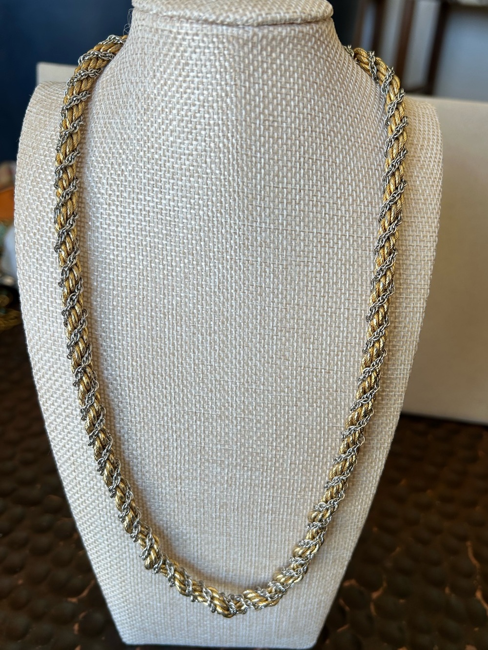 Fashion Two-Tone Rope Chain Necklace - Gold & Silver 20”